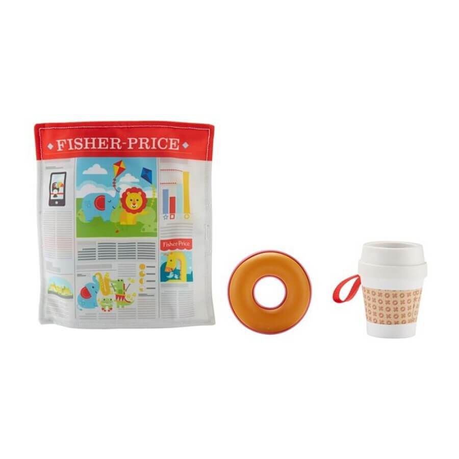 NEW Fisher Price Infant On The Go Breakfast Teether Rattle & Crinkle Newspaper 