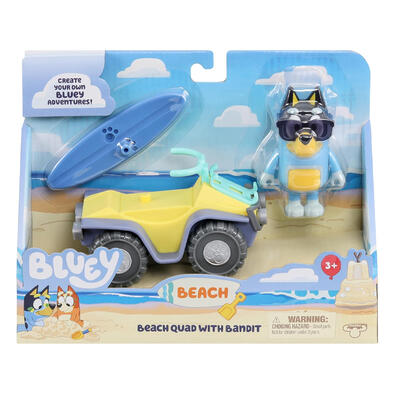 Bluey Vehicle and Figure Pack Beach Quad with Bandit with 2.5-3 Inch Figure and Surfboard Accessory